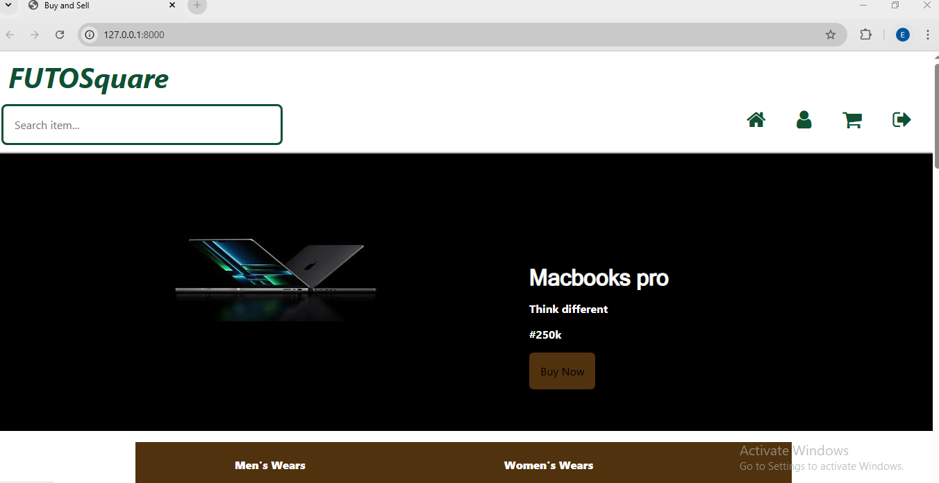 Screenshot of Futo E-Commerce project